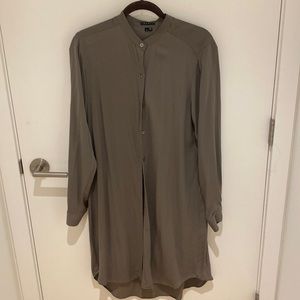Theory taupe silk shirt dress tunic